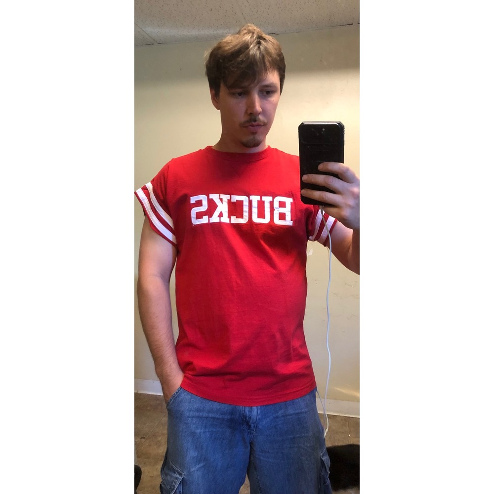 Vtg Ohio State Buckeyes Red Jersey T-Shirt Mens‎ Large Bucks Varsity Stripe Tee